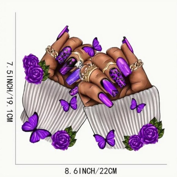 "Fashion Girls Nails with Roses and Butterflies" - Custom T-Shirts Made to Order - Picture 2 of 5